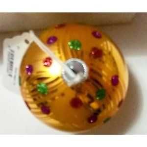 Czech Slovak Republic Handmade Glass Ornament Gold Magic Polka Dots 2.5" New